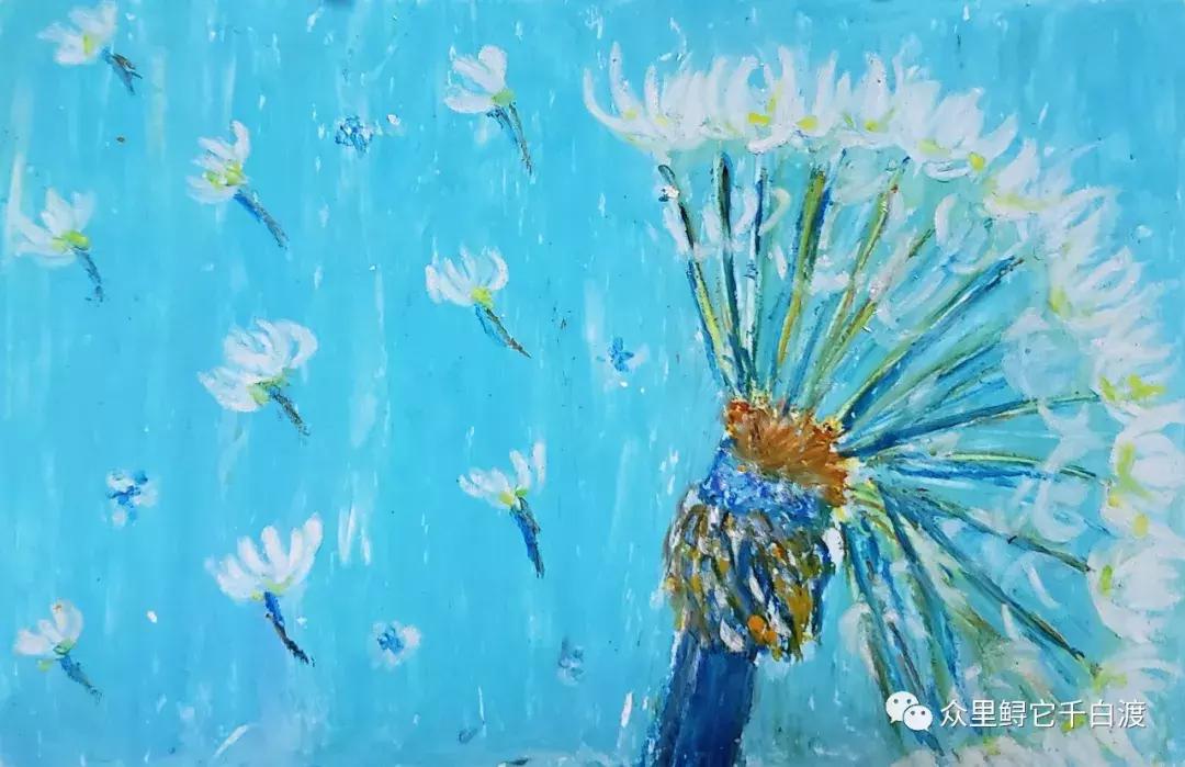 油画棒绘画入门零基础蒲公英,油画棒肌理蒲公英