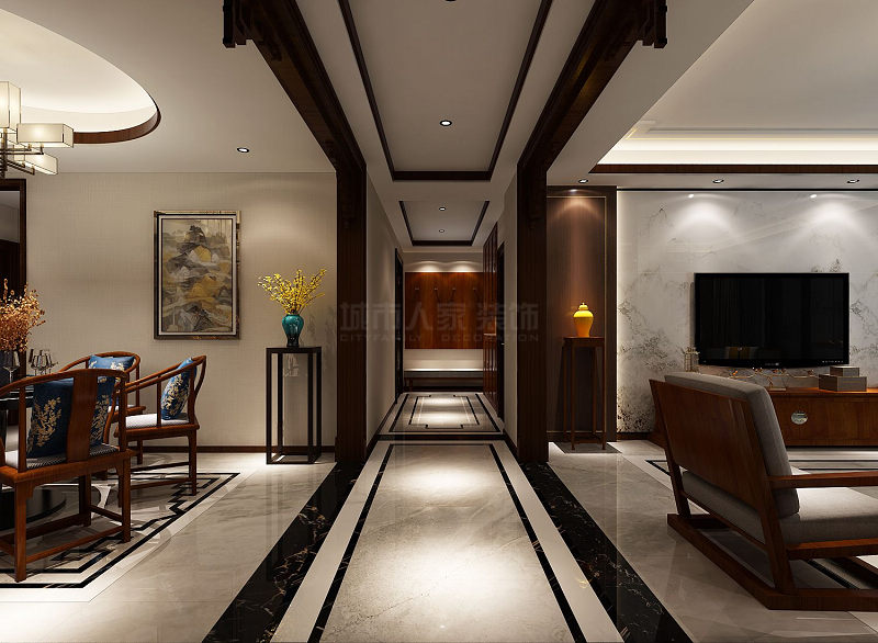 西安赛高悦府201㎡新中式风格装修，在闹市中开辟一处静地！