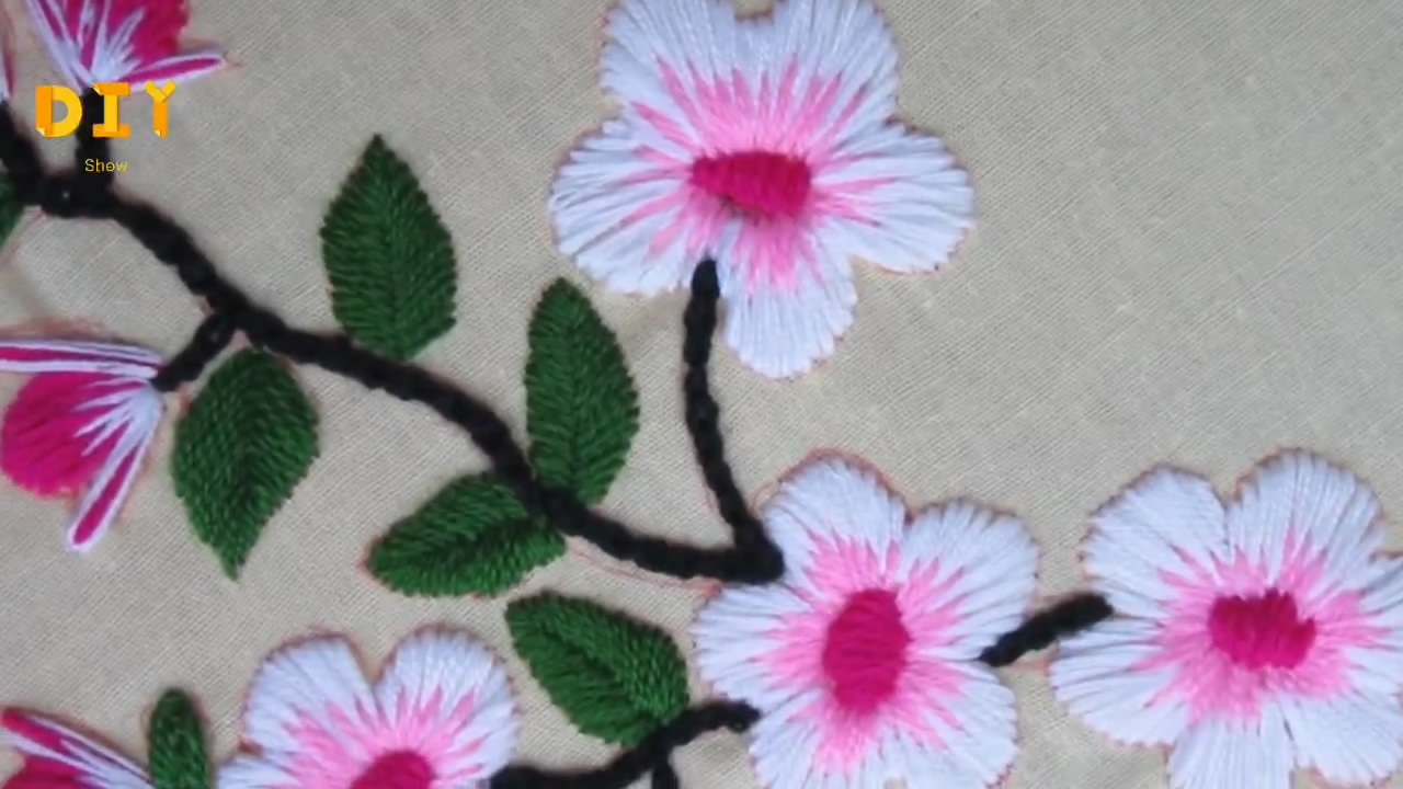 简单的樱花刺绣图,樱花刺绣教程