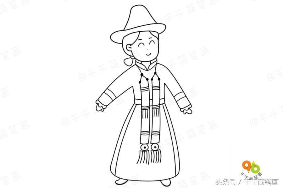 少数民族简笔画服饰怎么涂色,最具代表的民族服饰简笔画