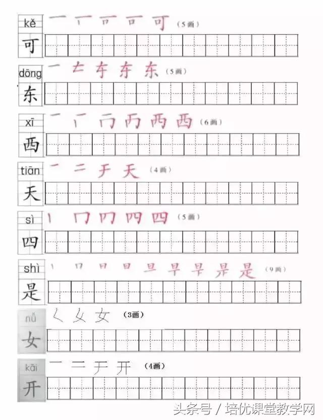 部编版一年级生字带拼音笔顺,一年级语文上册生字笔顺表打印版