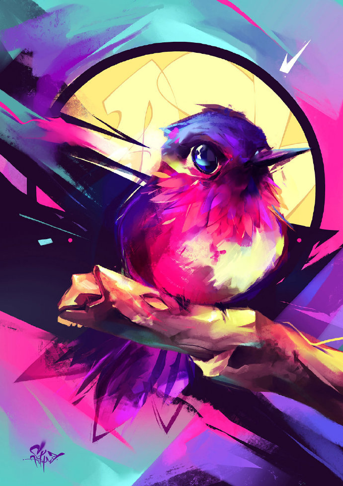 好看可爱又简单的动物眼睛插画,黑白和彩色强烈对比的插画