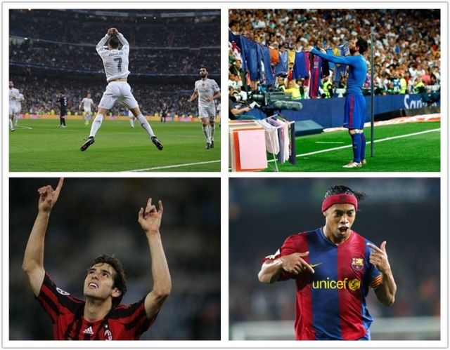 足球庆祝动作梅西和小罗,c罗滑跪庆祝梅西进球