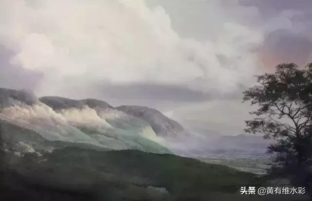 水彩画山风景入门,远山画法入门教程