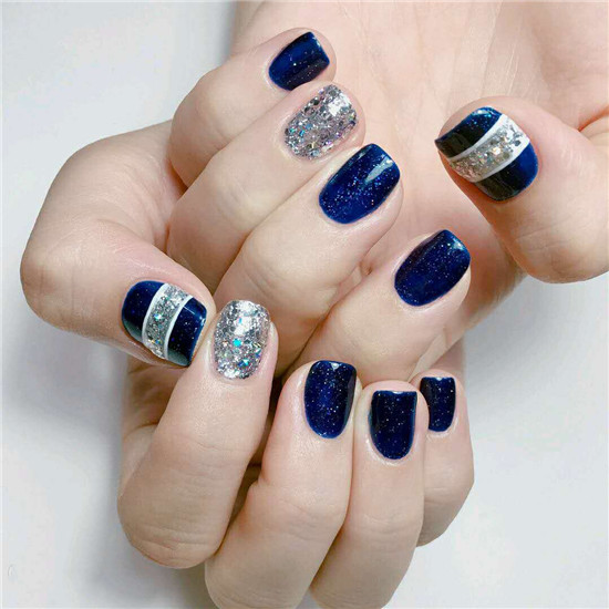 进巍美甲作品,宝蓝美甲款式图片
