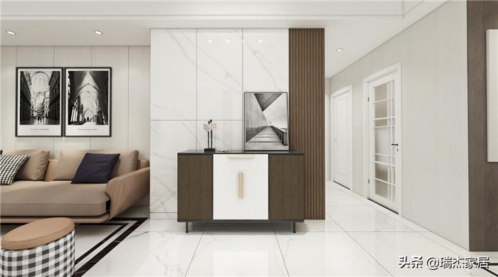 木饰面格栅轻奢风格装修效果图,黑白对比色彩构成简单图片