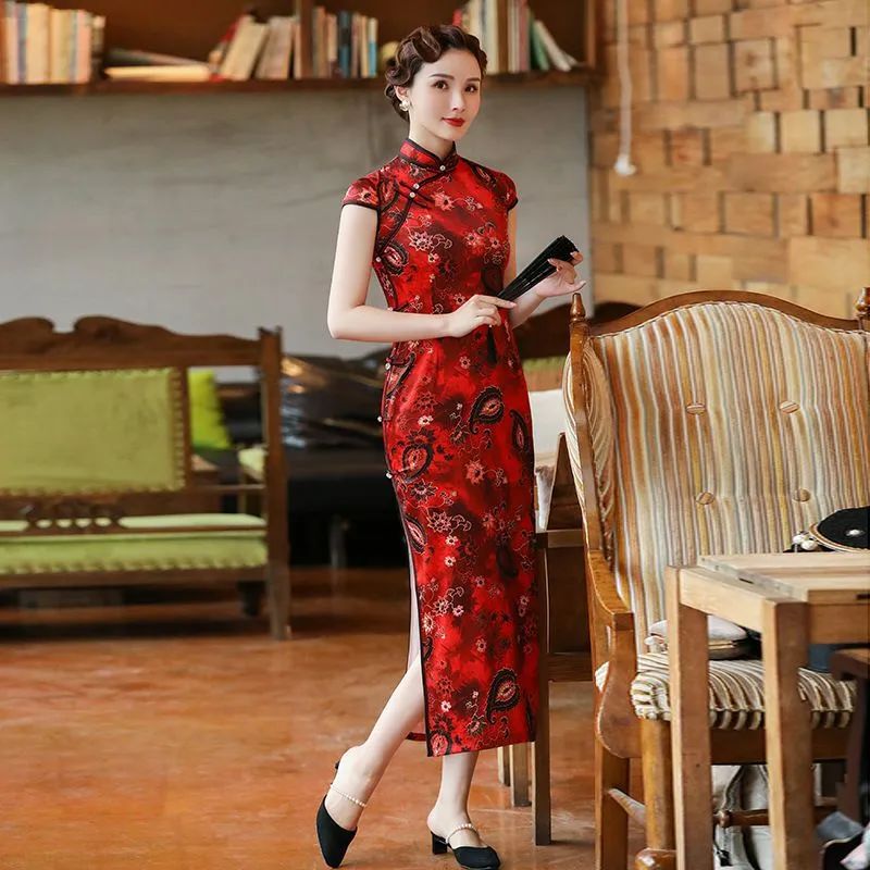 真丝旗袍价格高点的牌子,正品金丝绒真丝改良旗袍