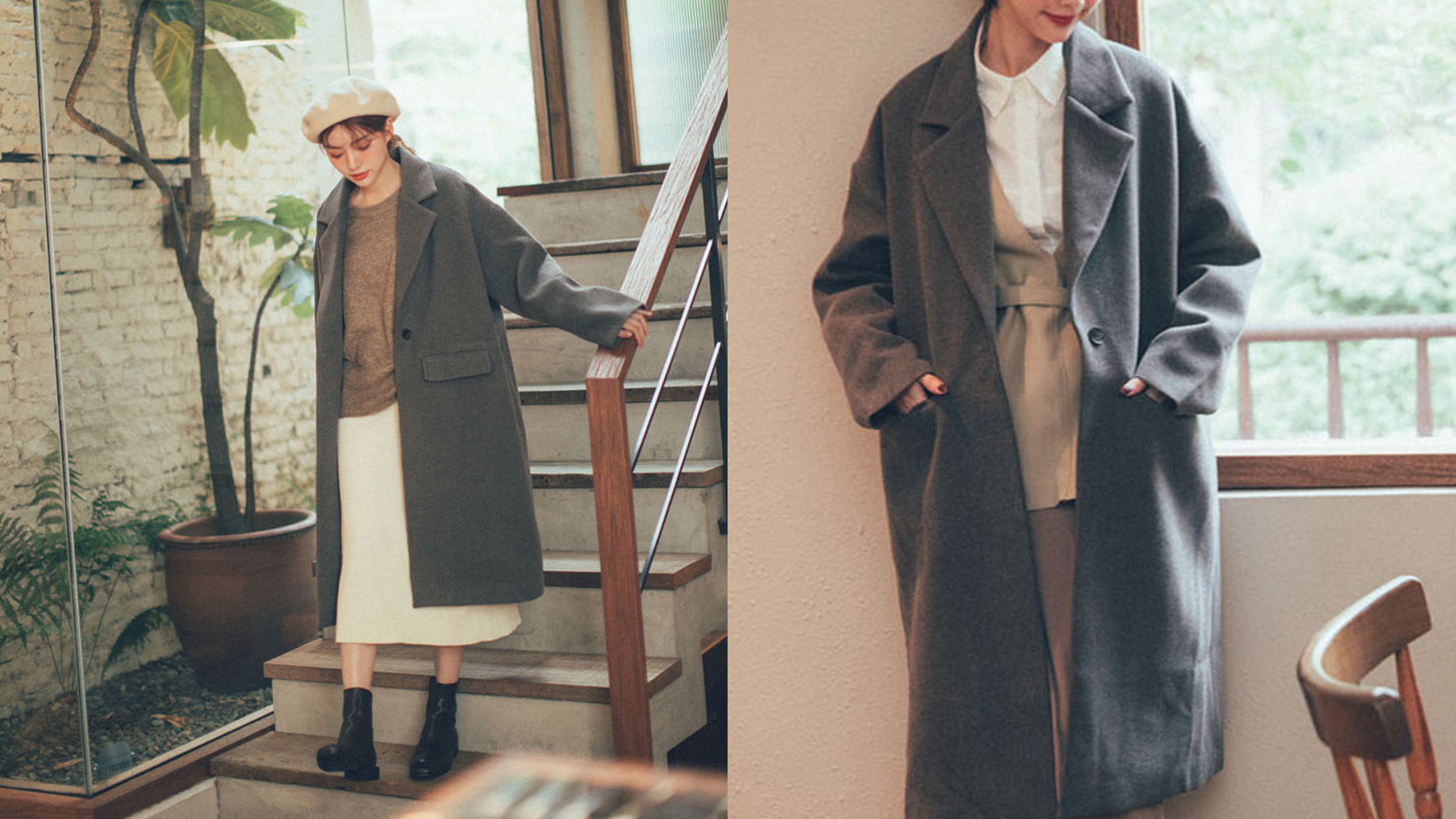 冬季毛呢大衣推荐显瘦,冬日撞色中长款大衣