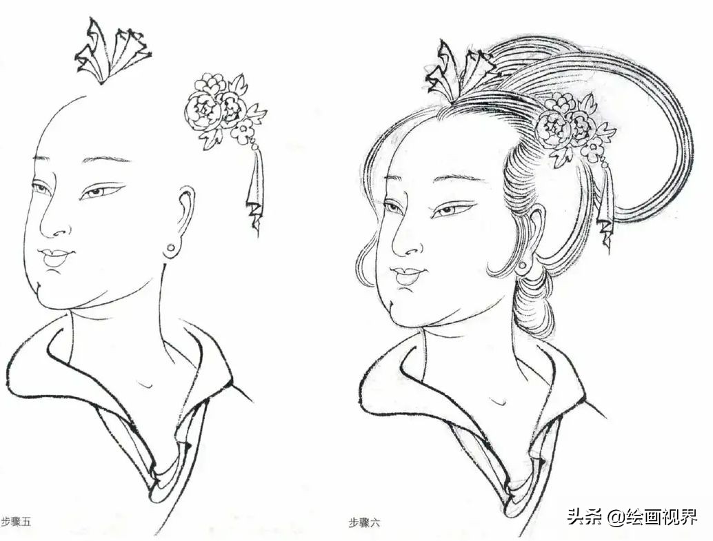 古代人物五官白描画谱,白描人物画入门基础教程