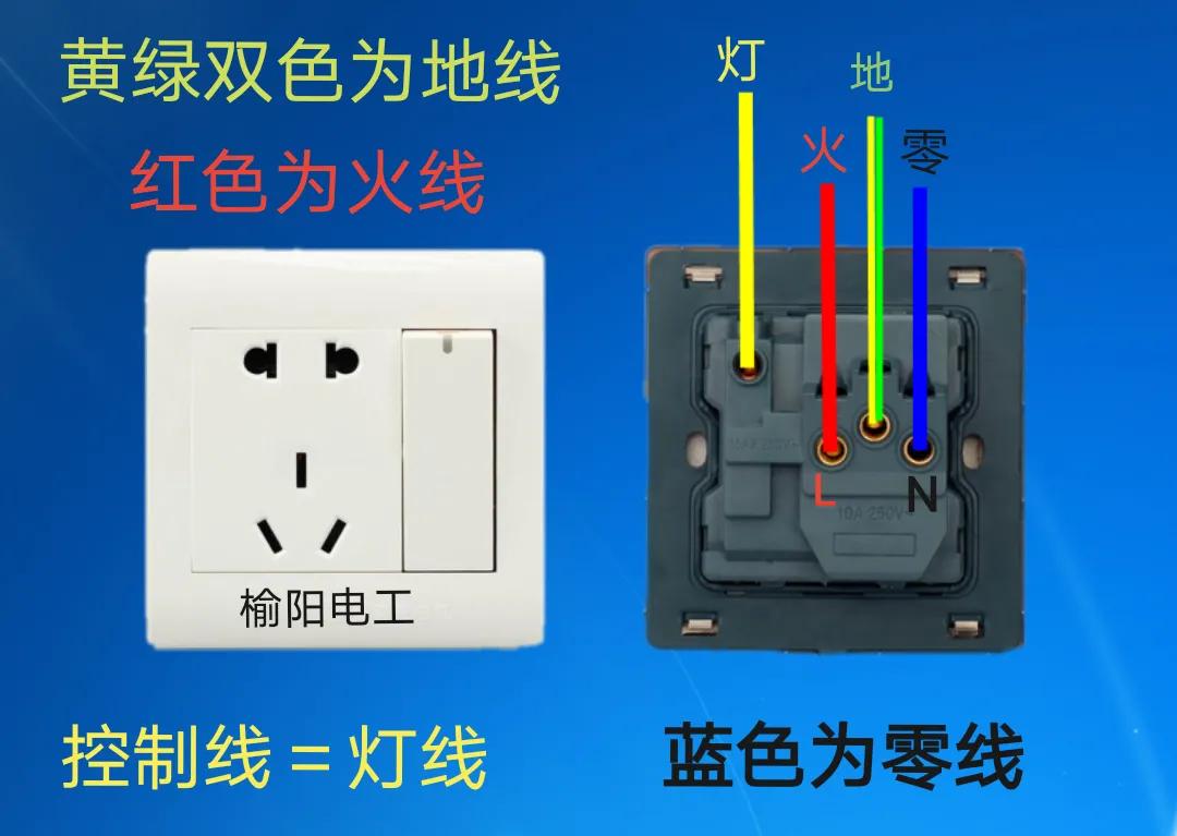 单开五孔，一开五孔单控开关，开关控制插座，插座单独使用的接线