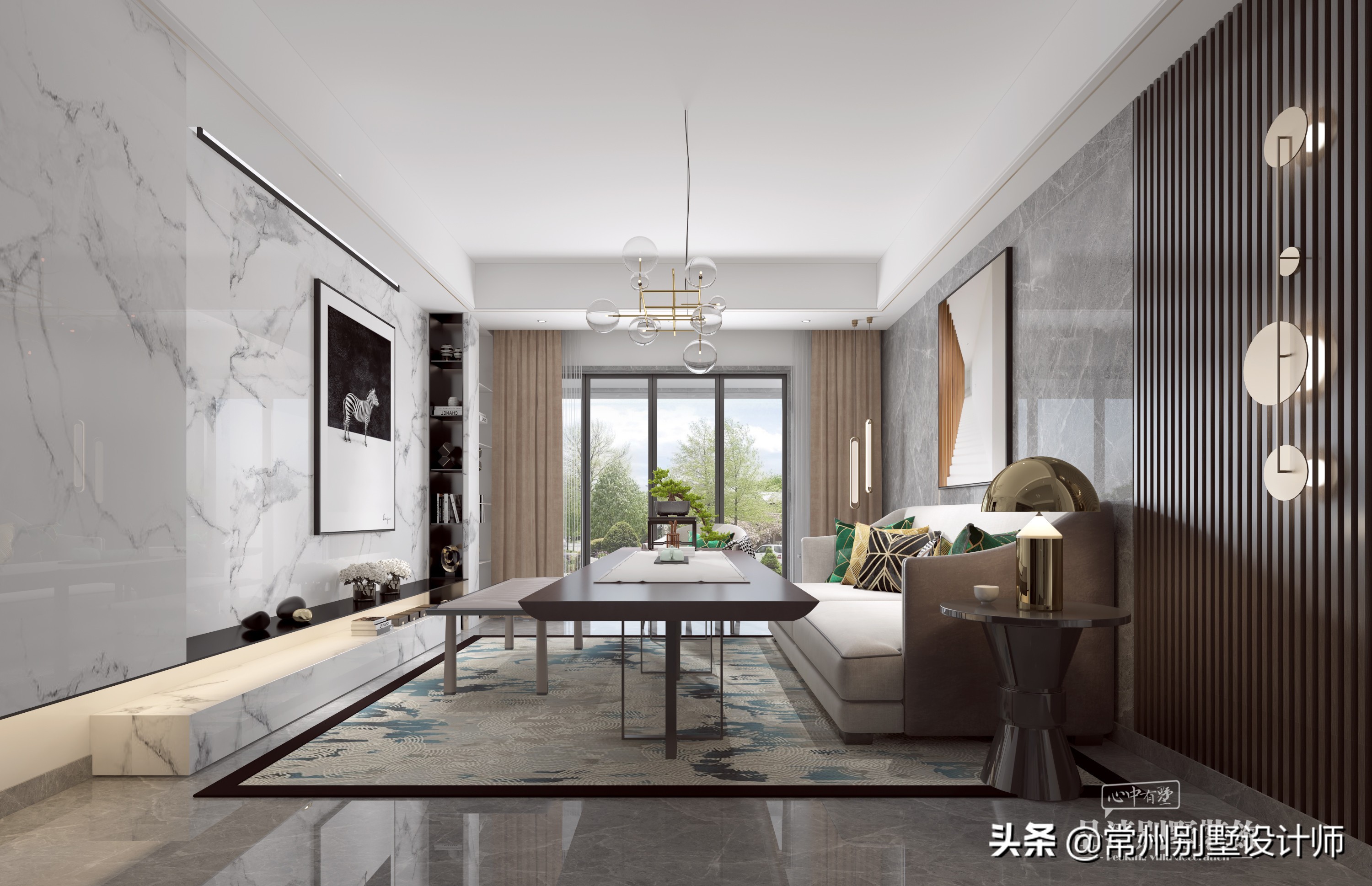 常州轻奢别墅装修效果图,常州别墅现代风格装修案例暖色系