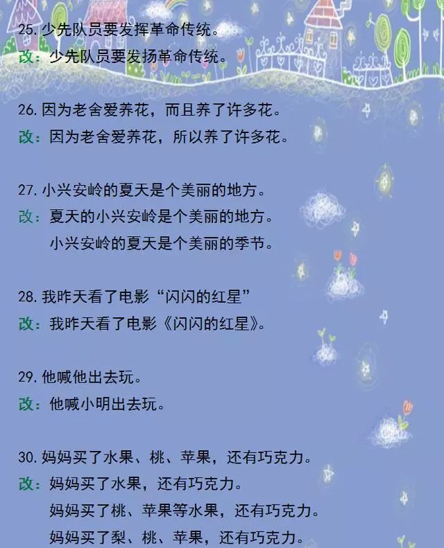 四年级上语文修改病句100题,小学四年级修改病句大全及答案