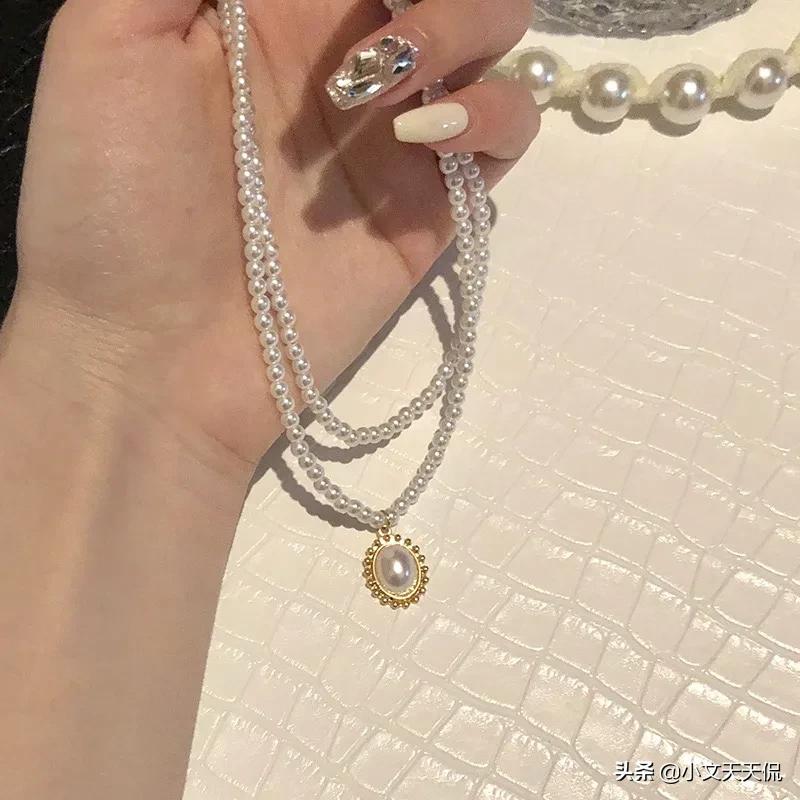 珍珠项链女轻奢小众锁骨链配饰,珍珠项链锁骨链复古