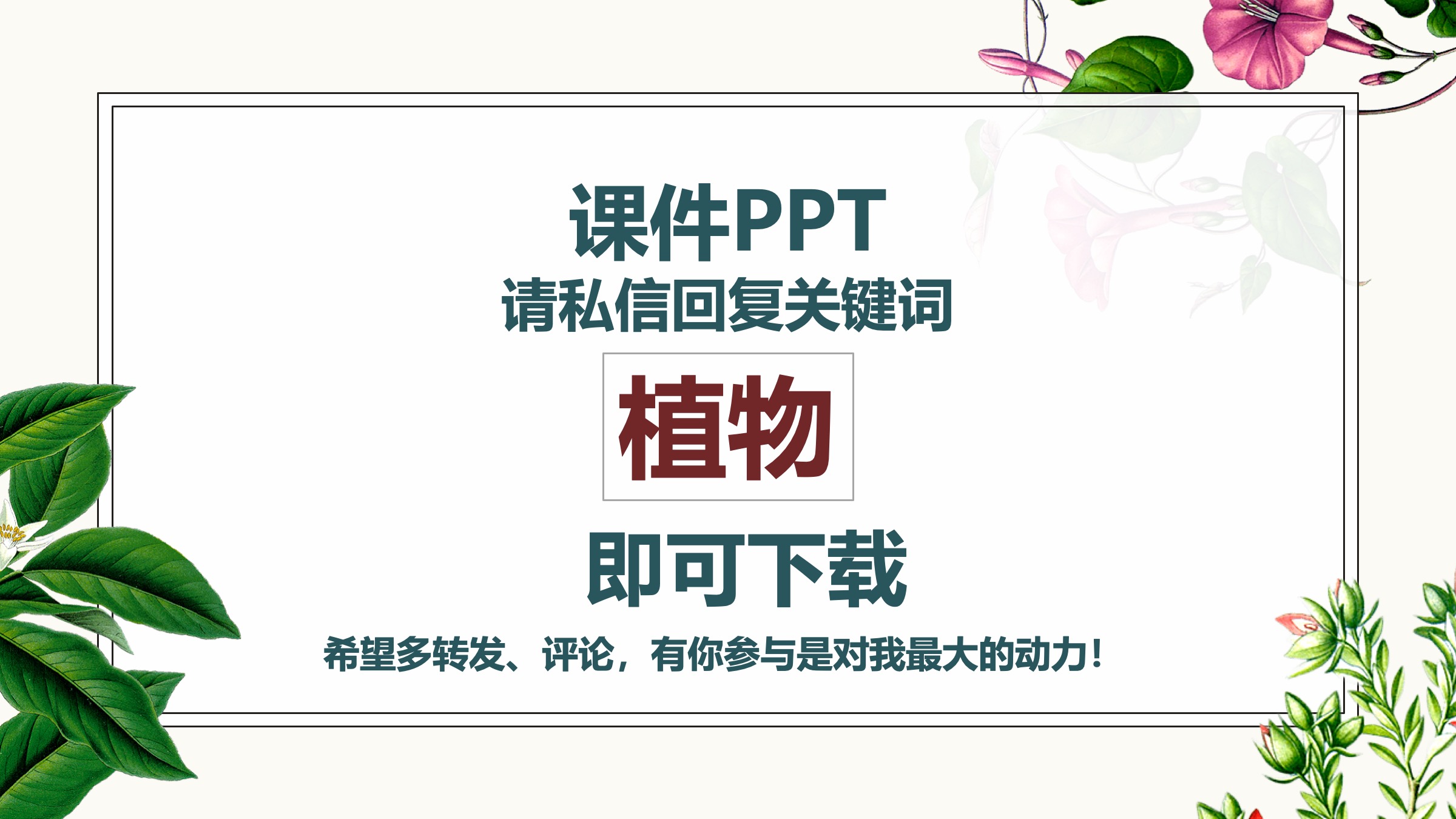 PPT植物插图模板——可免费*载下**，一键替换文字