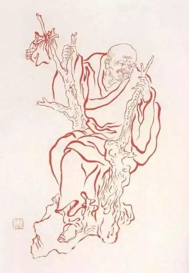 弘一法师的蓝底描金十八罗汉作品,弘一大师100万罗汉图写意