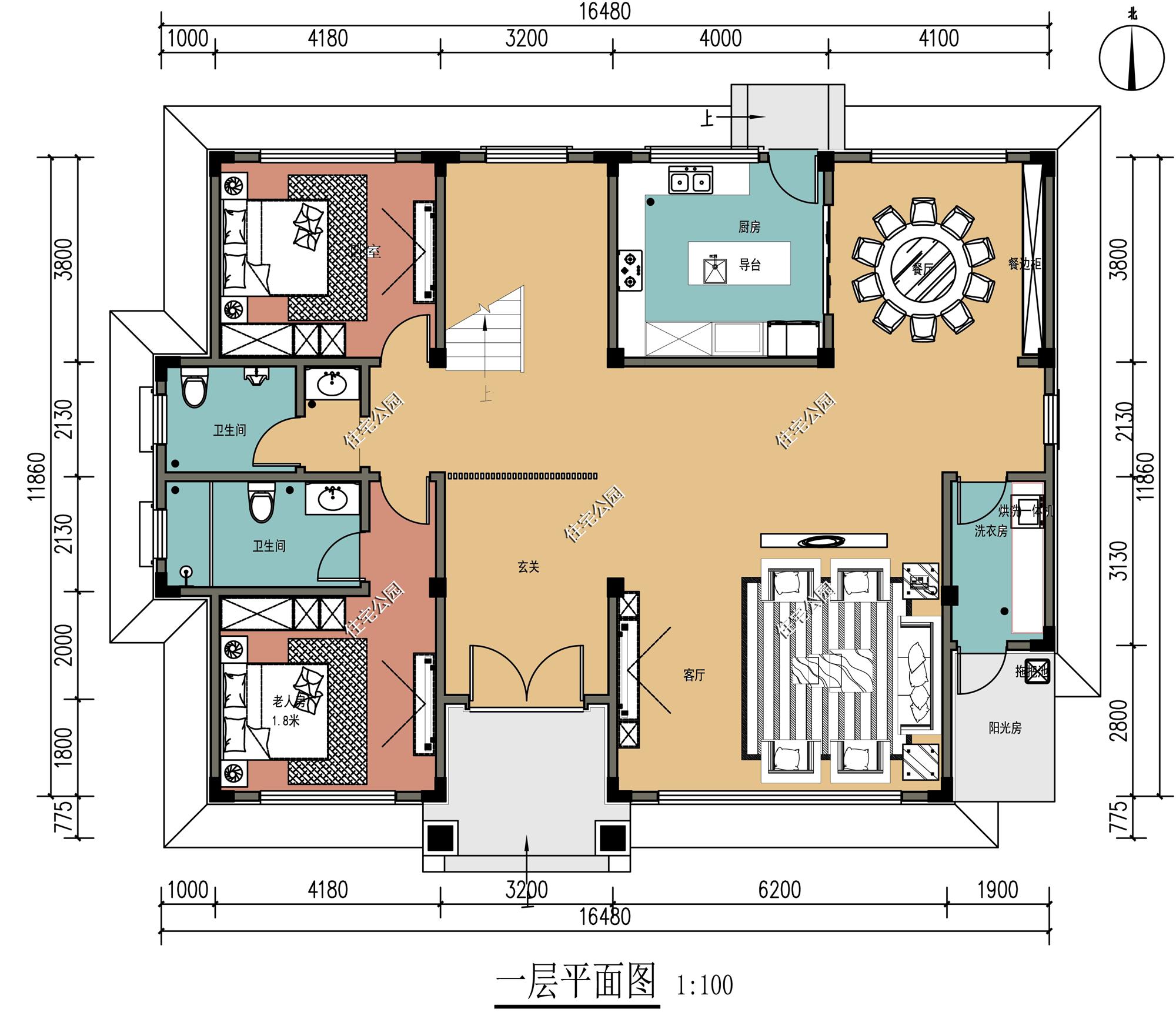 免费分享1000款自建房布局图,三层半现代别墅带落地窗设计图