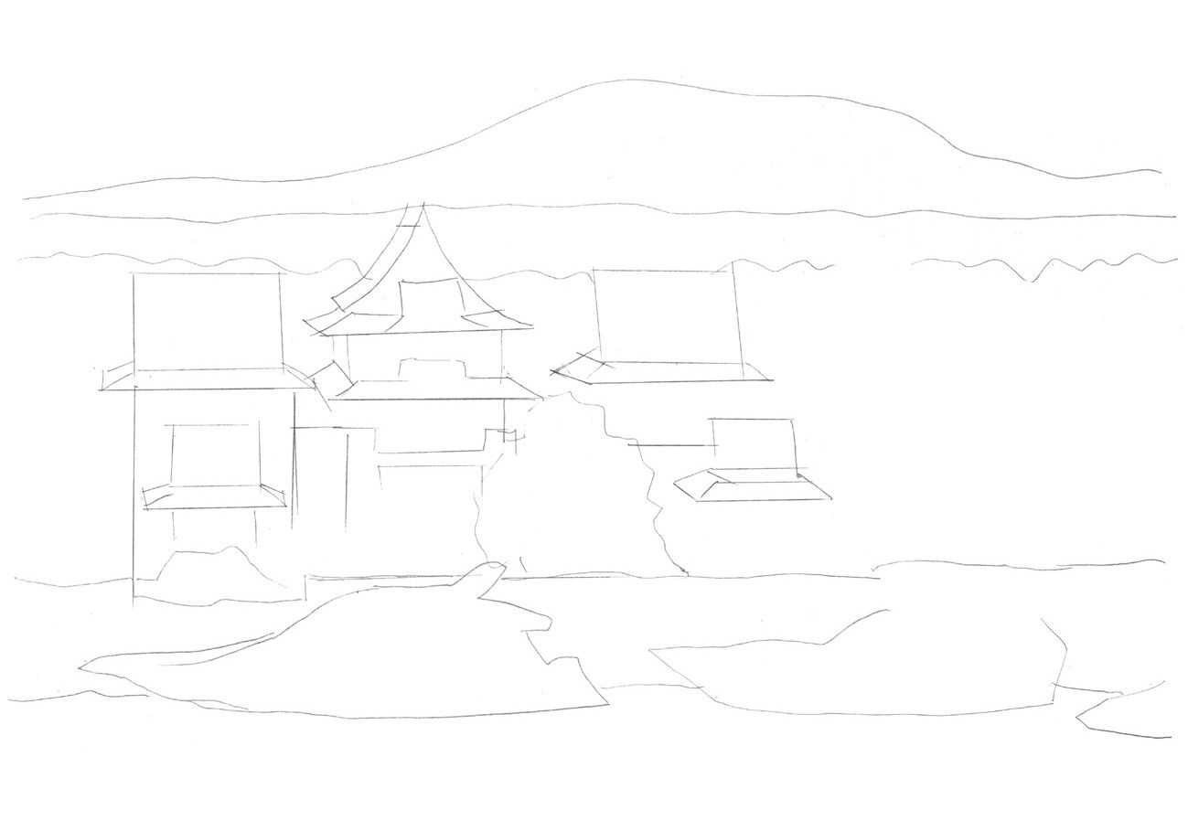 中国古代建筑手绘线稿步骤图,尺规手绘建筑平面图的绘制步骤