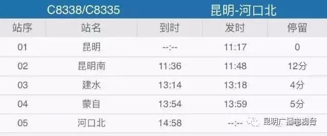 昆明到河口北火车时刻表查询,昆明至河口铁路几时开通