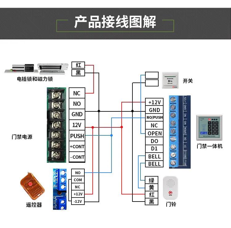 红外感应门禁按钮如何接线,防盗门禁接线图