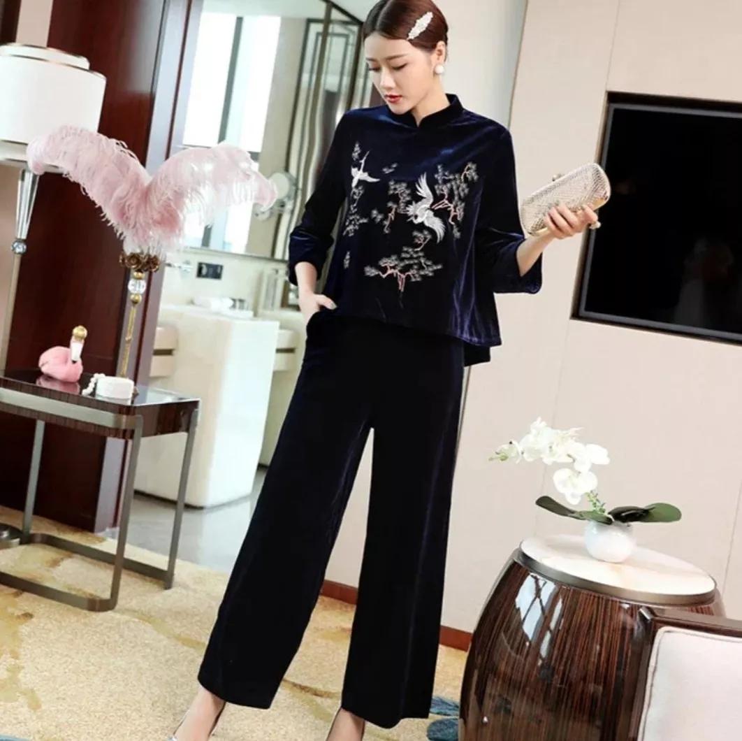 高档金丝绒旗袍套装最新款,冬款旗袍高端大气上档次超长款