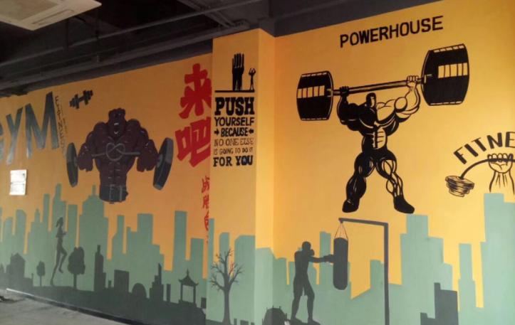健身房家装墙绘,适合健身空间的墙绘