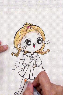 马克笔q版字母怎么画,马克笔手绘漫画少女q版