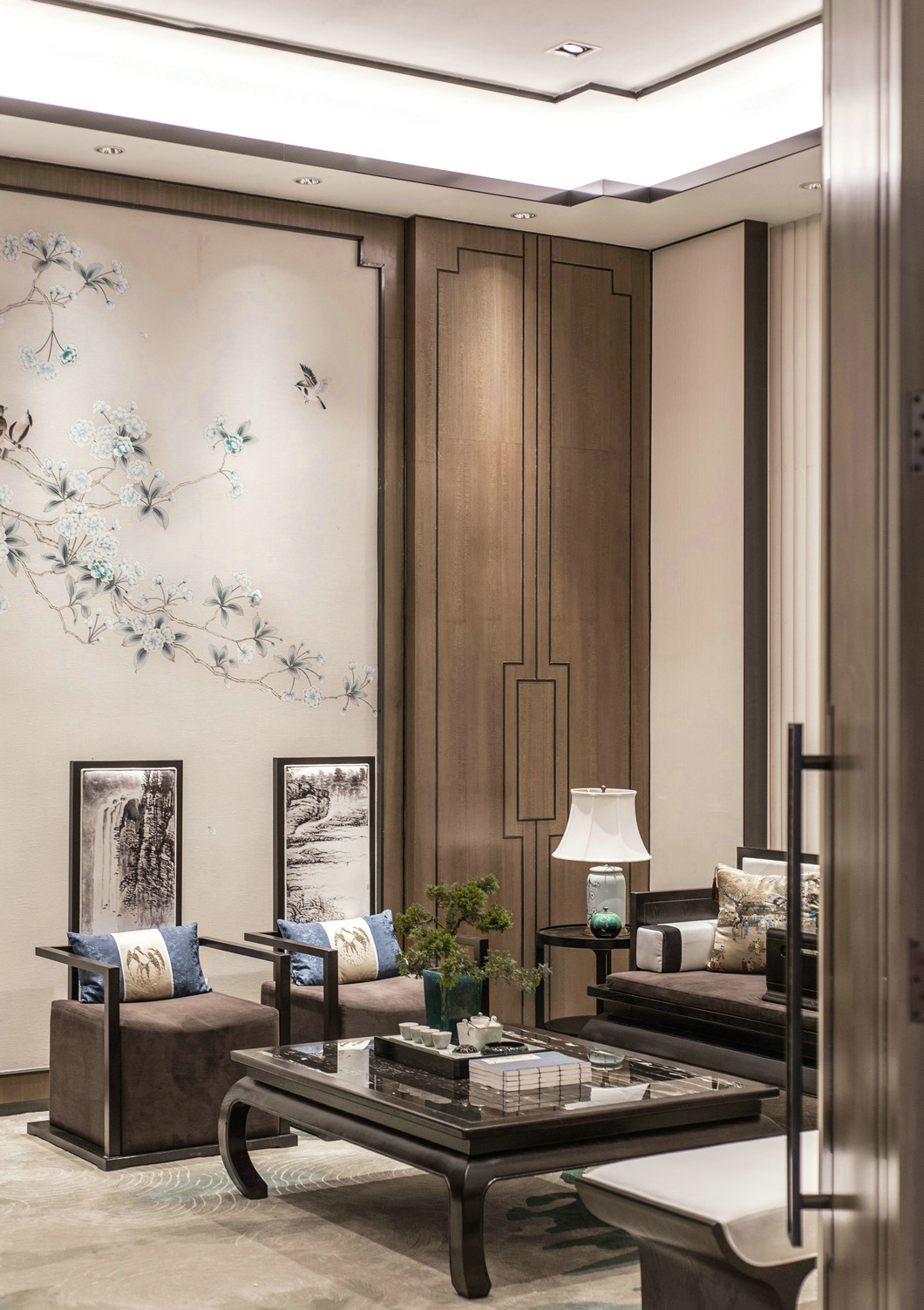 背景墙家装设计现代轻奢风客厅,禅意新中式厨房吊顶效果图