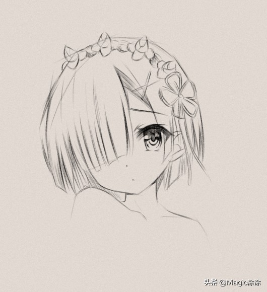 动漫人物绘画蕾姆线稿图,动漫手绘蕾姆教程
