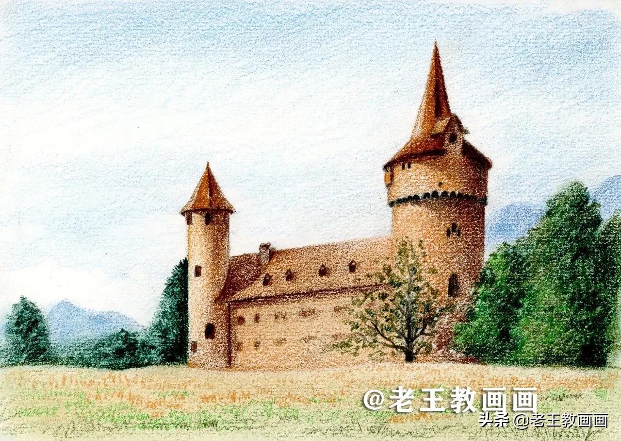 用彩铅画个梦幻城堡,用彩铅涂色城堡
