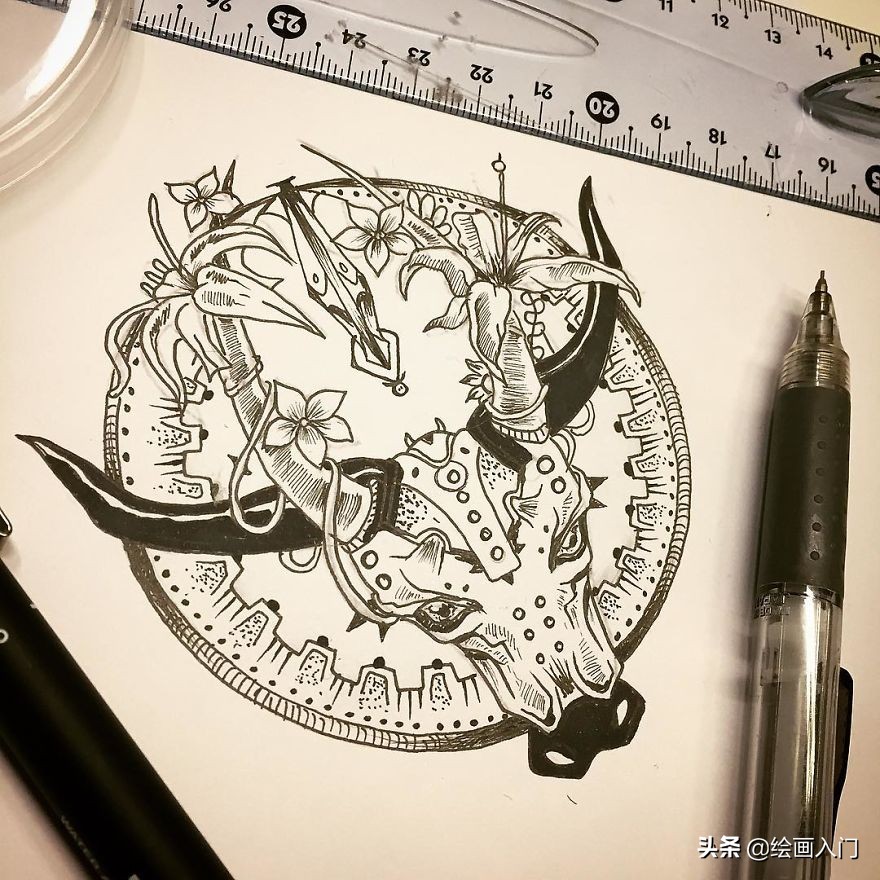 黑白创意手绘插画花素材,黑白创意艺术插画图片