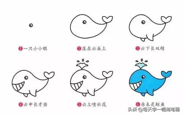 儿童海底动物简笔画大全简单,从海面到海底的简笔画