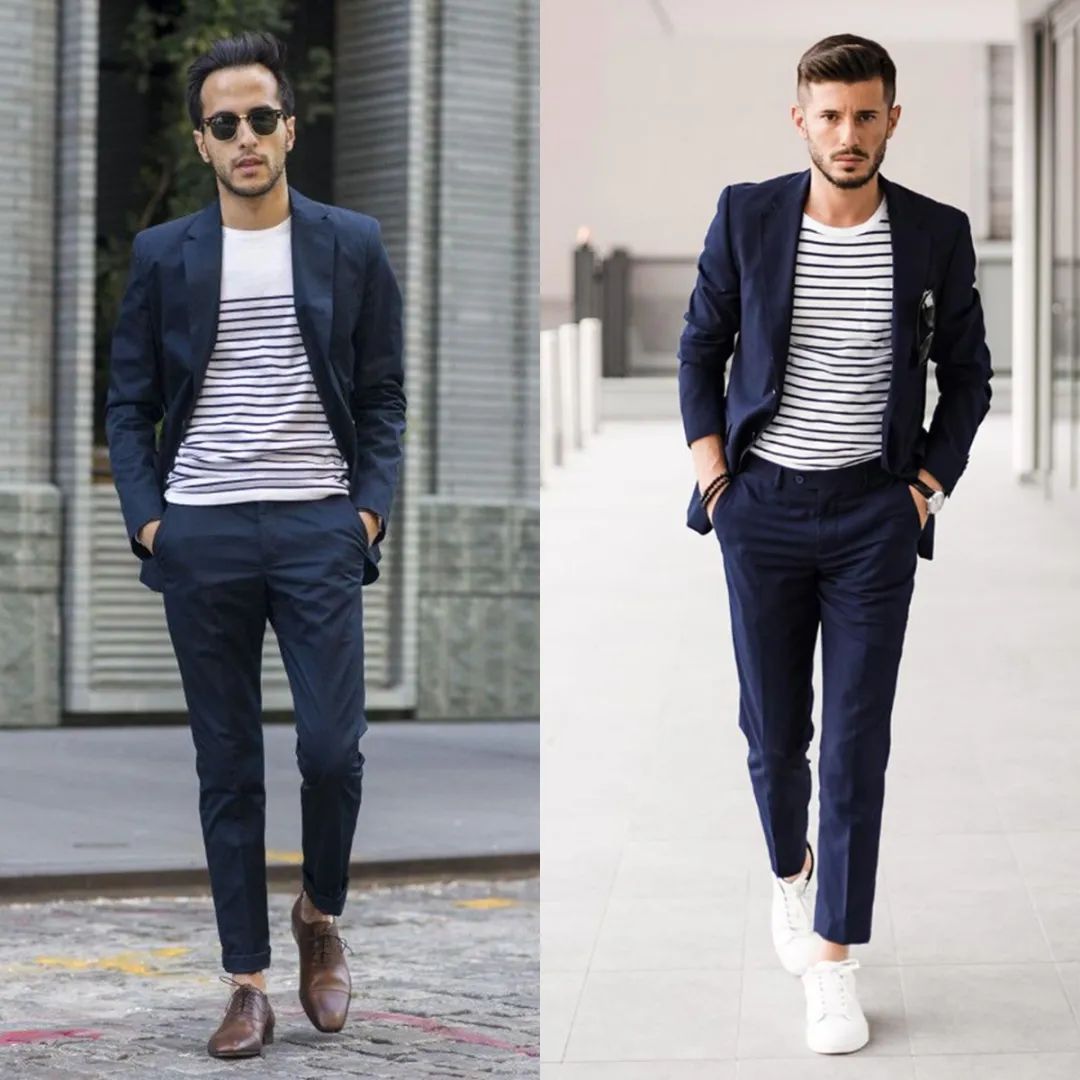 上衣宽松文艺款男装搭配,潮流竖条纹外套男装搭配