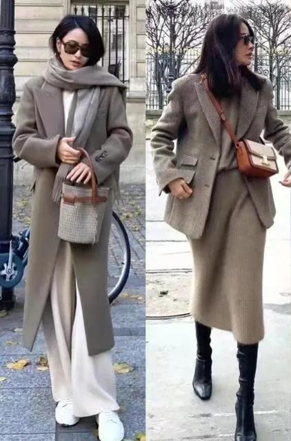 小个子冬款双面长款大衣气质穿搭,长款毛呢大衣女秋冬的气质穿搭