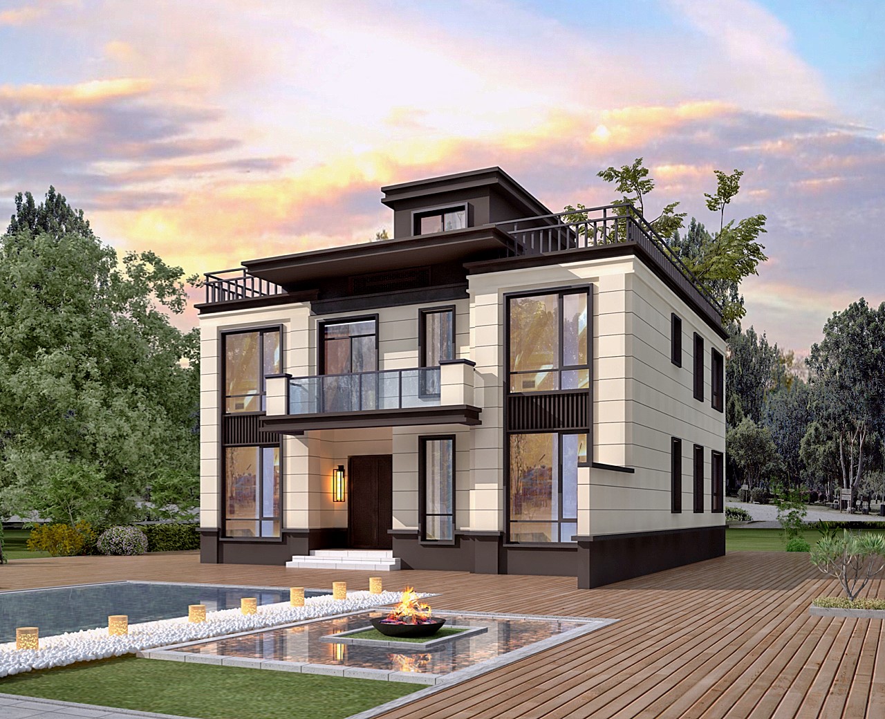 三层别墅三个儿子住怎么设计,二层别墅第二层客厅后门设计