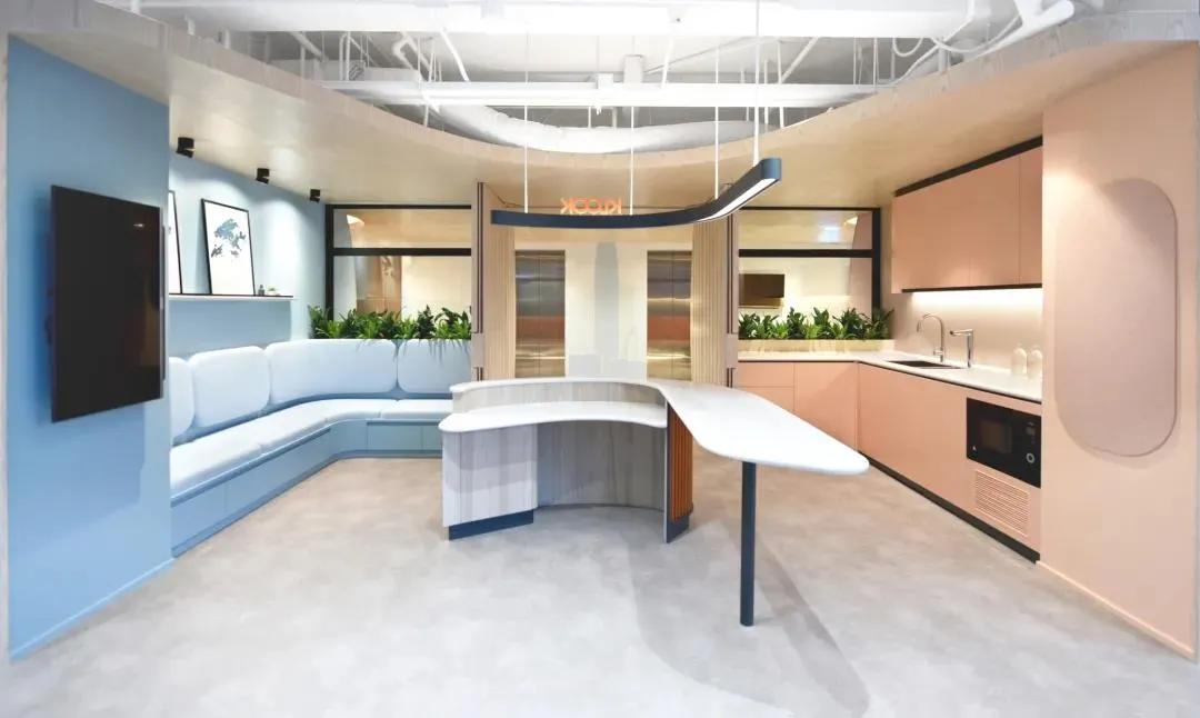 极简办公室水吧台组合效果图,现代轻奢办公室吧台