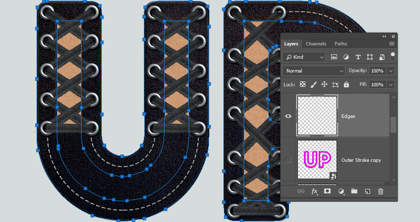 ps怎么做创意字体描边,ps鞋带花边怎么设计