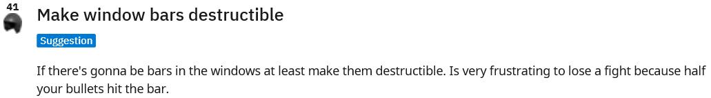 Reddit网友吐槽：官方快做出破坏效果，我们要破坏窗户上的护栏