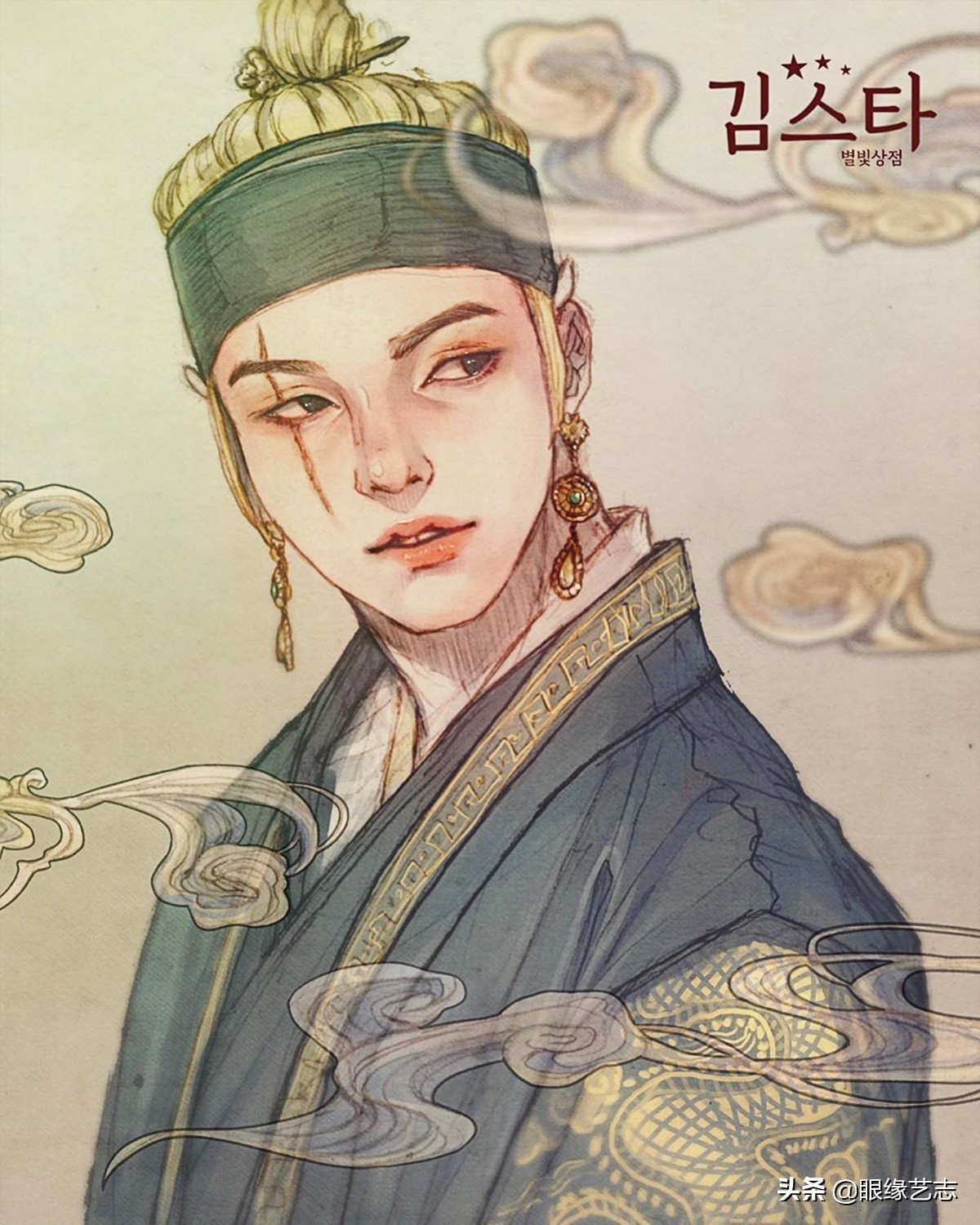 韩式穆夏风插画,韩国传统服饰插画