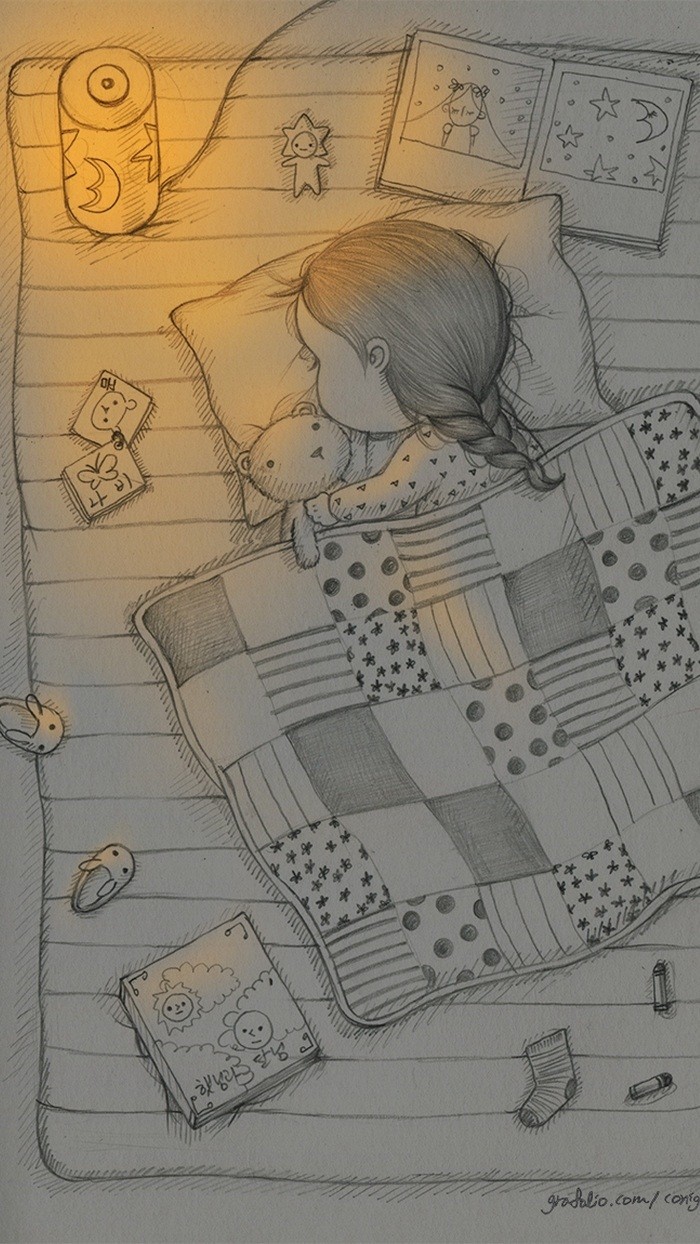 少女与兔子插画,兔子手绘创意插画