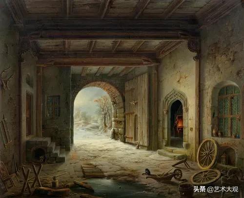 欧洲古建筑风景油画,世界上最顶级的树林木屋风景油画