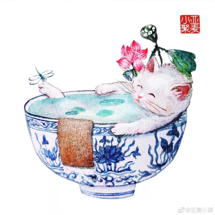 插画师笔下不同姿态的猫,一组与猫咪有关的古风插画作品