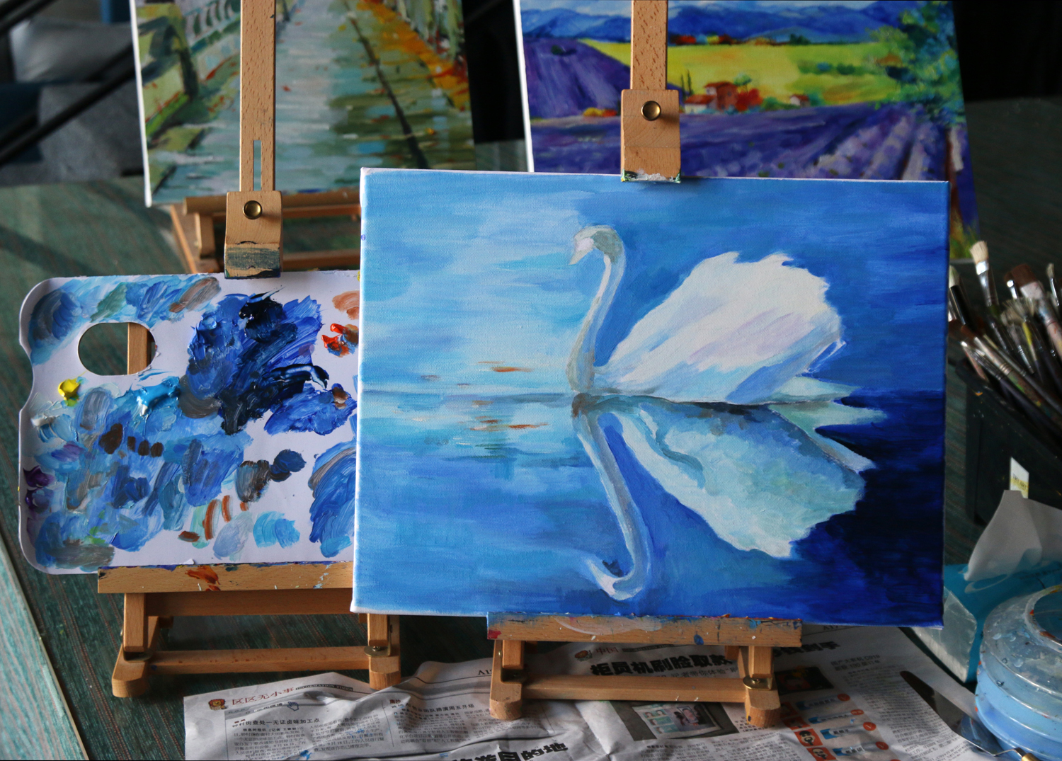 白天鹅黑天鹅油画,黑白天鹅背景图油画