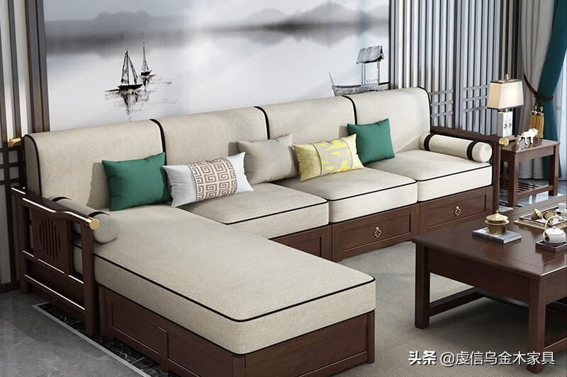新中式全实木沙发现代简约轻奢,新中式实木沙发极简轻奢风格