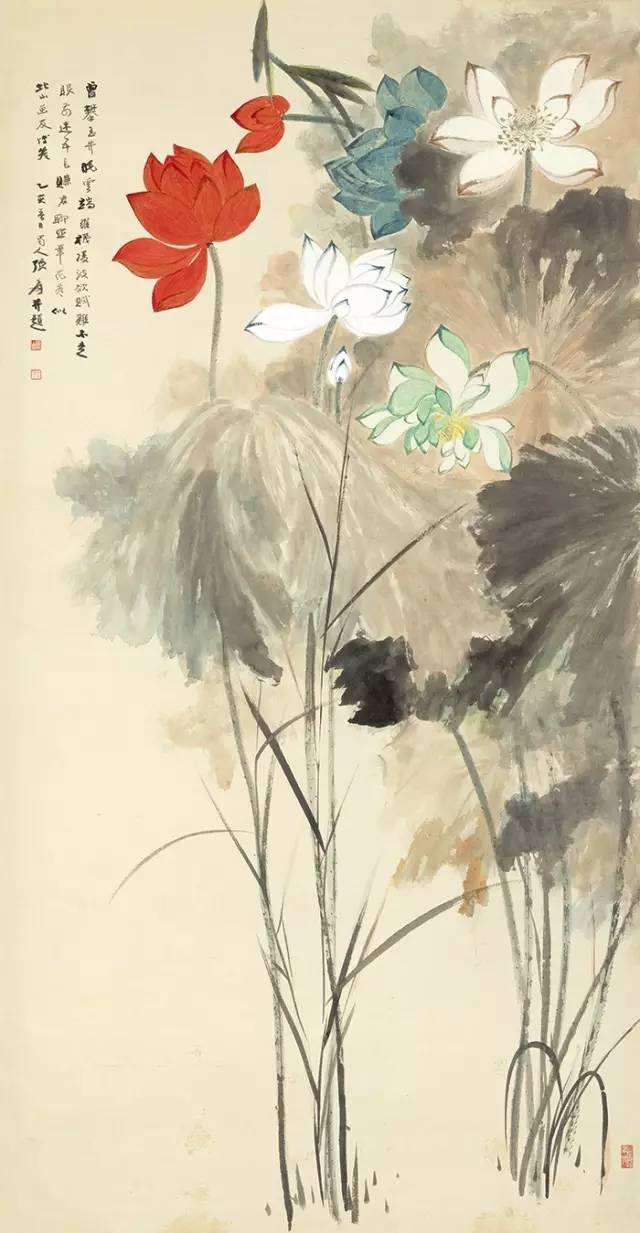 张大千泼墨彩荷1981,张大千画荷用什么技法