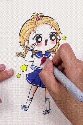 马克笔q版字母怎么画,马克笔手绘漫画少女q版