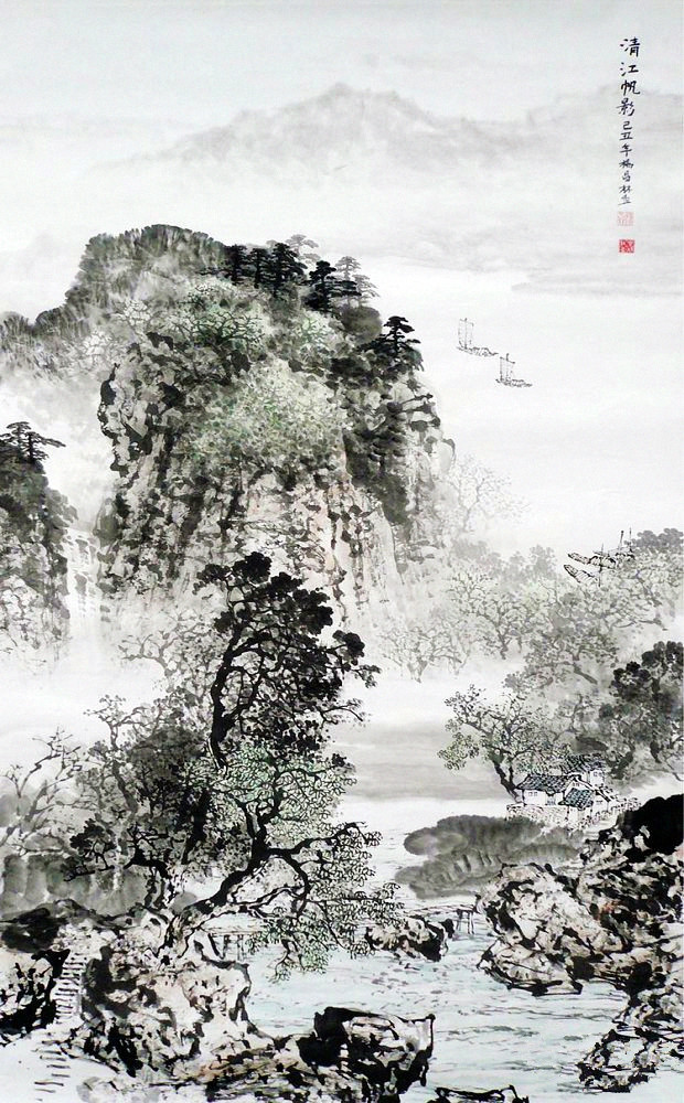 杨昌林山水画,现代水墨林溪山水画
