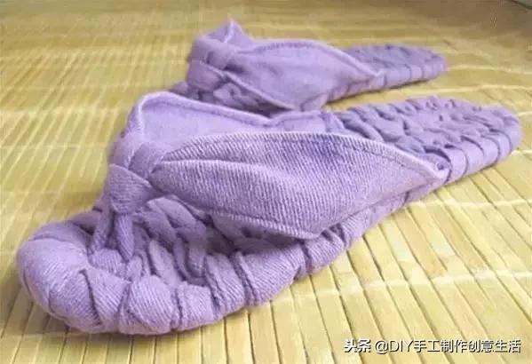 布条线桃花拖鞋编织教程,旧布条编拖鞋方法
