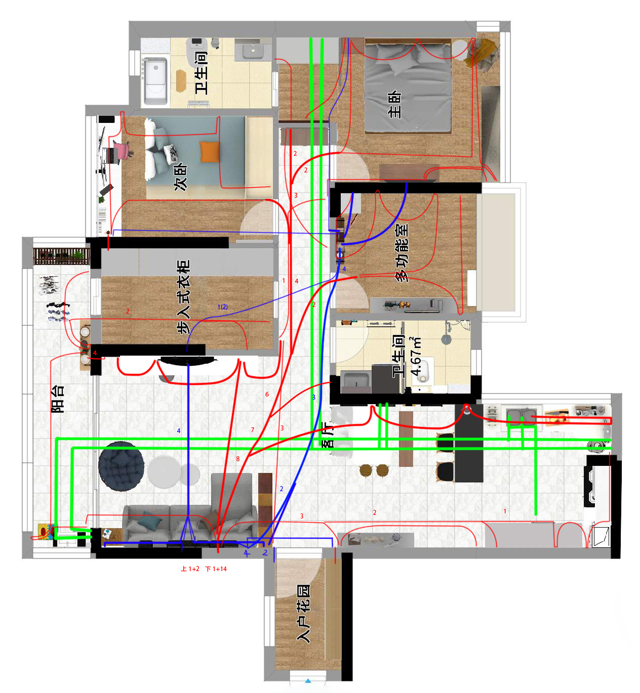 140平无主灯水电材料需要多少钱,客厅电灯开关插座布局图