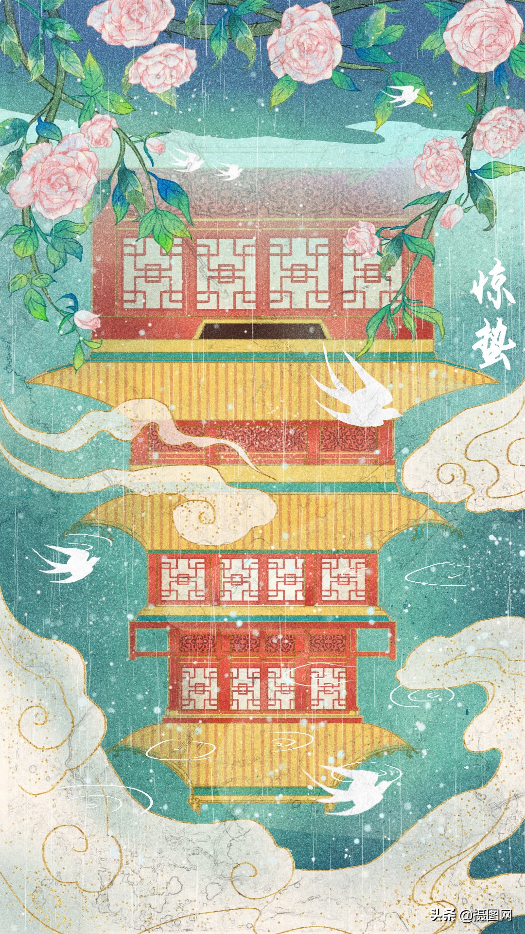 国潮插画水彩图集,水彩新国风插画壁纸