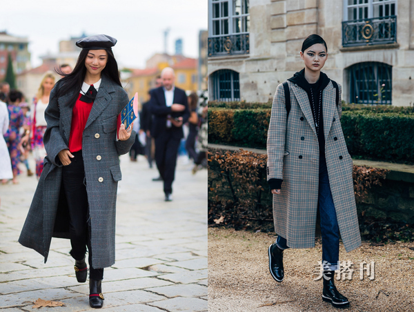 时尚咖色大衣的穿衣搭配,秋冬咖色格子大衣穿搭